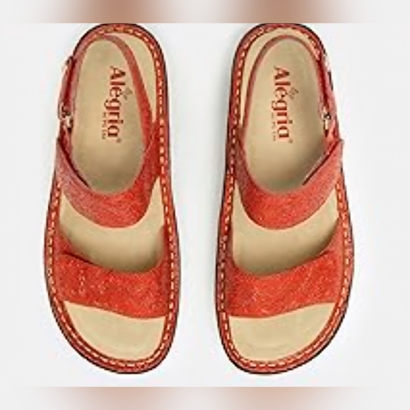 Alegria Orange Floral Embossed Sandals - Picture 2 of 6
